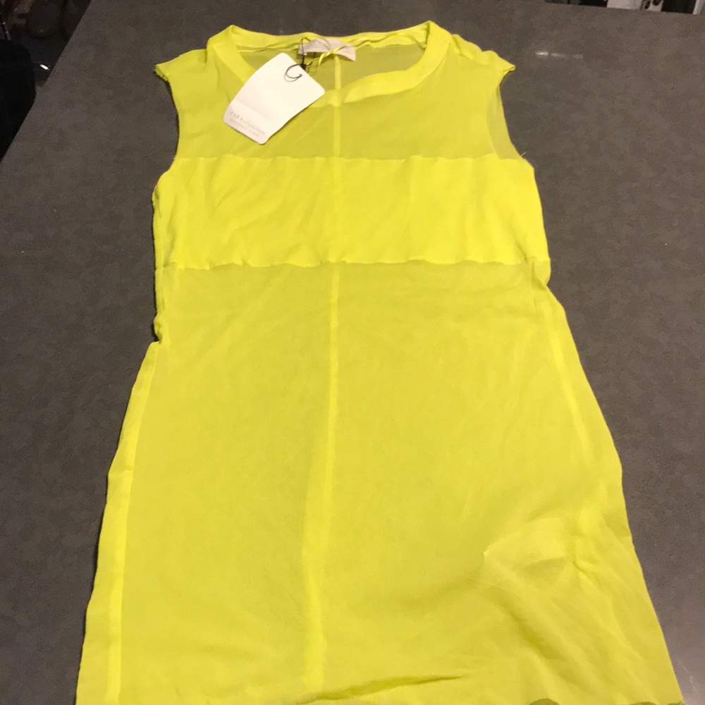 NWT Zara Mesh Tank bright yellow tank top Medium